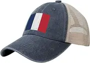[Generic] Flag of France Cowboy Mesh Baseball Cap for French Man Woman Outdoor Adjustable Denim Hat