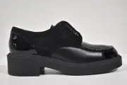 Chanel 21B Black Suede Leather CC Logo Platform Lace Up Creeper Flat Loafer 41