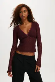 [Cotton On Women] Cotton On Women - Zoey Cross Front V Neck Long Sleeve - Sour cherry lace M SOUR CHERRY LACE