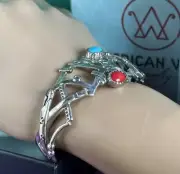 NIB FRITZ CASUSE/C POLLACK/AW TURQUOISE CORAL SILVER CUFF BRACELET 6.5- 7 LARGE