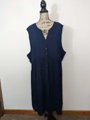 NWT Knox Rose Women's Dress Navy Sleeveless Rayon Button Front Size 4X V-Neck