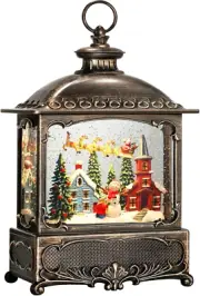 Christmas Snow Globe Lantern Christmas Decorations for Home with Timer & Music,