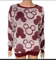 Disney Plush Sweater Women's Medium Mickey Mouse All Over Print Burgundy