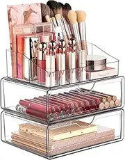 MOTYYA 3 Tier Clear Makeup Organizer with Drawer, Acrylic Cosmetic Storage Organiser for Dresser Countertop and Bathroom Vanity, Beauty Holder for Lipstick Brush Skincare