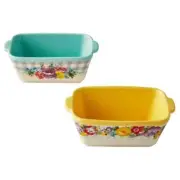 Pioneer Woman Mini Loaf Pan Sweet Romance Floral Stoneware Ceramic Gingham Set