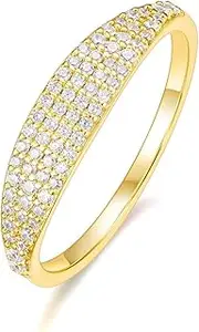 [Mameloly] Wedding Bands for Women 14K Gold Plated Slim Signet Ring Stackable Pave Cubic Zirconia Dainty CZ Engagement Rings for Her Size 4-11
