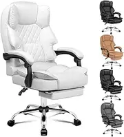 ALFORDSON Ergonomic Office Chair with 150° Recline, Home Leather Chair with Lumber and Back Support for Work with Footrest and Adjustable Height, Gaming Executive Computer Racer Swivel Chair (White)
