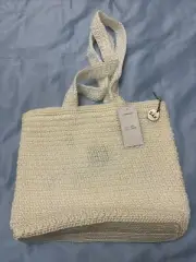 The Sak Off White Woven Shoulder Bag Tote Zip Top Carry All Purse Nylon Tote