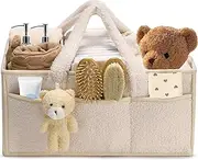 Baby Nappy Caddy, Portable Nappy Organiser, Divided Design, with Removable Inserts Nursery Storage Basket, Car Caddy (Beige)