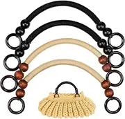 Abaodam 4 Pcs Wooden Bead Arm Wooden Purse Diy Bags Handle Purse Handle Strap Round Purse Frame Handbag Handles Replacement Wooden Bag Handles Woven Purse Beads Nylon Rope Beaded