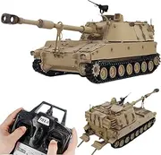 Large Remote Control Tank M109A2 Self-propelled Howitzer 1/16 War Military Vehicle Smoke Barrel Turning Cannon Lifting Shooting Sound Effect Collection 50CM (Beige)