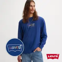 在飛比找Yahoo奇摩購物中心優惠-Levis 男款 寬鬆版長袖T恤 / 描框膠印Logo 藍