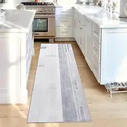 Calore Carpet Runners for Hallways Non Slip Washable Runner Rugs Long Soft Kitchen Runner Grey Hallway Hall Runners for Bedroom Hallways Living Room Kitchen (Grey/Light Blue, 60x300cm)