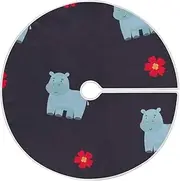 Cartoon Cute Blue Hippo Red Flower Christmas Tree Decorations Round Decoration Knit Large for Home Indoor Outdoor 4 Foot