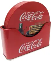 Coca-Cola 6pc Retro Art Truck Tin Coaster Set with Holder