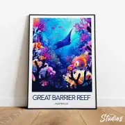 Great Barrier Reef Travel Print Australia Great Barrier Reef Poster Manta Ray