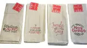 Christmas Kitchen Dish Towels Set of 4 Khaki Cheer Assorted Sayings Tea 15x25