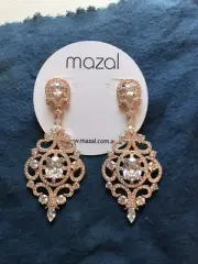 MAZAL $425 Wedding Chandelier Rose Gold Crystal Earrings