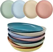 WANBY Lightweight Wheat Straw Plates Unbreakable Dinner Dishes Plates Set Dishwasher & Microwave Safe (Big 8 Pack 8')