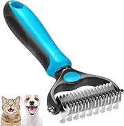 Pet Grooming Brush - Double Sided Shedding, Dematting Undercoat Rake for Dogs, Cats - Extra Wide Dog Grooming Brush, Dog Brush for Shedding, Cat Brush, Reduce Shedding by 95%, Blue