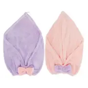2 Pcs Hair Drying Towels Triangular Bow Hair Towel Wrap for Women Pink Purple