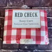 Benson Mills Red Checker Textured Print Tablecloth 60x120” Oblong Brand New