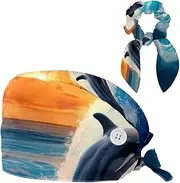 [YTYVAGT] Scrub Caps Women,Scrub Hats Suitable for Women,Animal Dolphins in Surfing Pattern