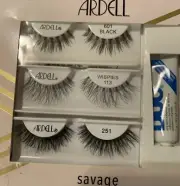 Ardell Lash Kits 3 Pairs Eye Lashes Savage Black Wispies