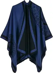 [XMSM] Autumn and Winter Classic Cashmere Shawl Wrap for Women Open Front Poncho Cape Cloak Multifunction Blankets Wrap Coat (Color : Dark Blue, Size : 130X150cm)