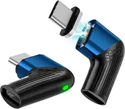 HESKUL USB C Magnetic Adapter Right Angle Magnetic USB C Adapter 2Pack 24Pins Elbow Supports 8K@60Hz 40 Gbps Data Transfer 140W Fast Charging，Blue