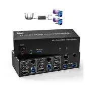 KVM Switch 3 Monitors 2 Computers Share 1000Mbps Ethernet, 8K@60Hz 4K@144Hz 2...