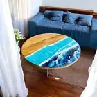 Blue Ocean Wave Round Epoxy Resin Table Top Living And Office Corner Side Table