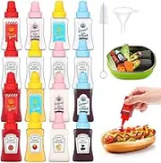Hoemwarm 16 pcs Mini Ketchup Bottles,25ML Condiment Squeeze Bottles Empty Plastic Sauce Container for Kids Lunchbox Portable Refillable Honey Sauce Salad Dressing Dispensers Jars