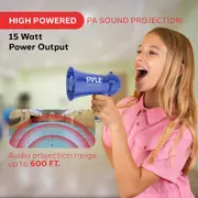 Pyle Portable Battery Operated Megaphone - Mega Horn Loudspeaker with Built-in Siren and Dynamic Microphone - Ideal for Cheering at Football Games, Mini Bullhorn for Kids and Adults