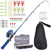 Kids Fishing Rod and Reel Combo Full Kit 1.5m Telescopic Fishing Casting Rod Spincast Reel Set with Hooks Lures Barrel Swivels Storage Bag