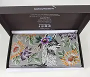 RARE! Anuschka Hand Painted Leather RFID Clutch Wallet Two Fold Garden Llama