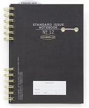 Designworks Ink Standard Issue No. 12 Black Undated Planner Notebook Journal with Lined Pages, Elastic Pen Holder, and Durable Spiral Binding for Work, Writing, Journaling - 6" x 8.25"