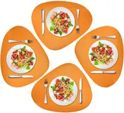 Cozy Life Modern Placemats Set of 4/6/8, Round Leather Placemats for Kitchen Dining Table, Heat Resist Easy to Clean Oval placemats(Orange)