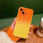 [UEEBAI] Liquid Silicone Wireless Charging Phone Case for iPhone 13 6.1 inch, Magnetic Built-in Compatible with MagSafing Faster Charging Slim Fit Soft Glitter Microfiber Cover - Orange Yellow