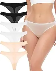[Falorda] Seamless Thongs for Women Breathable Ice Silk Underwear Pack No Show Ladies Thong Stretch G-String Panties