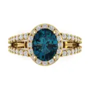 2.2 Oval split shank London Topaz Promise Bridal Wedding Ring 14k Yellow Gold