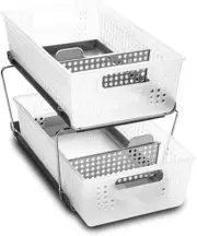 2-Tier Sliding Bathroom Storage Shelf White Organizer Under Cabinet Space-Saving