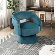 Lexicon 360 Degree Swivel Accent Chair Arm Chair, Modern Comfy Velvet Barrel Chair, Open Back Round Chair with Metal Swivel Base, Club Armchair for Living Room/Bedroom/Office, Dark Teal