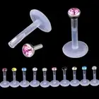 6-12mm Acrylic Bar 2-3mm Crystal Labret Ring Bioflex Push In Monroe Lip Piercing