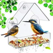 Window Bird Feeder, Bird Feeders for Outside Hanging, Window Bird Feeders with Strong Suction Cups,Clear Window Bird Feeder for Wild Birds/Cardinal/Bluebirds/Finches (Room Type-Small-Acrylic)