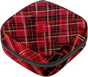 Sanitary Napkin Storage Bag,Period Bag,Pad Bag,Christmas Red Dark Green Plaid,Period Pouch