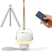 Tent Ceiling Fan with Light, Usb Rechargeable Camping Lamp with Remote Control, 7200mah Battery Powered Survival Gear for Canopy, Patio, Bed, Gazebo, Dormitory, Beach 10.24x3.54in