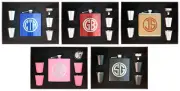 Personalized Monogram Flask Gift Box +Funnel +Shots: YOUR 2 or 3 INITIALS!!!
