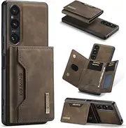 [Yidai-Silu] Sony Xperia 1 V Detachable Wallet + Back Case 【2in1 Design, Kickstand, Card Holder】 PU Leather Magnetic Case TPU Bumper Anti-Slip Phone Cover for Sony Xperia 1 V 6,5" - Coffee&B