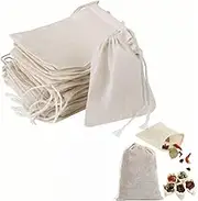 Jindizi 40 Pcs Reusable Muslin Spice Bags – 10x15 CM Natural Cotton Drawstring Bags for Cooking, Soup, Tea, Straining, and Herb Sachets, Unbleached Cheesecloth for Loose Tea and Cheese.